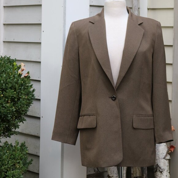 Jennifer Moore Brown Textured Poly Crepe 1 Button Pant Suit Sz 10 - Picture 3 of 9